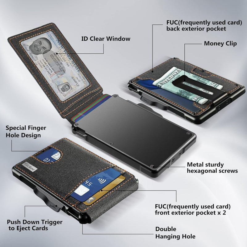 umoven محفظة للرجال - مع مشبك نقود جلد نحيف حامل بطاقات ائتمان حجب RFID محفظة قابلة للطي بسيطة (دنيم) - Image 2